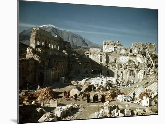 Post War Reconstruction of Benedictine Abbey of Montecassino and Statue of St. Benedict Standing-Jack Birns-Mounted Photographic Print