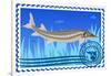 Postage Stamp. Sturgeon-GUARDING-OWO-Framed Art Print