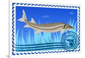 Postage Stamp. Sturgeon-GUARDING-OWO-Framed Art Print