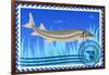 Postage Stamp. Sturgeon-GUARDING-OWO-Framed Art Print
