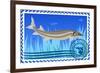 Postage Stamp. Sturgeon-GUARDING-OWO-Framed Art Print