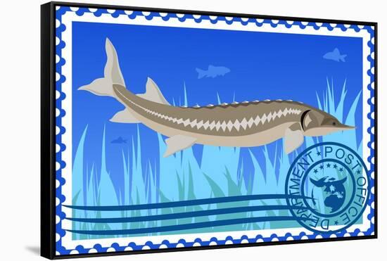 Postage Stamp. Sturgeon-GUARDING-OWO-Framed Stretched Canvas