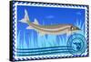 Postage Stamp. Sturgeon-GUARDING-OWO-Framed Stretched Canvas