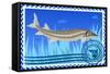 Postage Stamp. Sturgeon-GUARDING-OWO-Framed Stretched Canvas