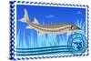 Postage Stamp. Sturgeon-GUARDING-OWO-Stretched Canvas