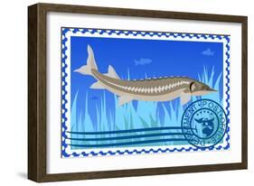 Postage Stamp. Sturgeon-GUARDING-OWO-Framed Art Print