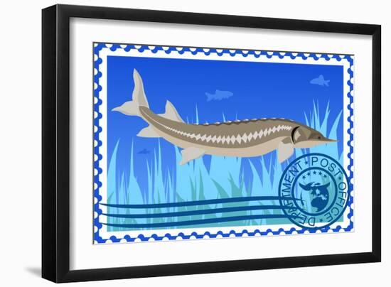 Postage Stamp. Sturgeon-GUARDING-OWO-Framed Art Print