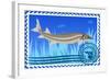 Postage Stamp. Sturgeon-GUARDING-OWO-Framed Art Print