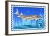 Postage Stamp. Sturgeon-GUARDING-OWO-Framed Art Print