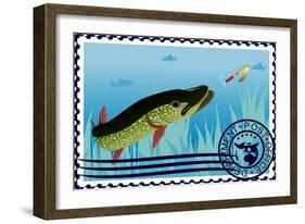 Postage Stamp. The Hunt For Pike-GUARDING-OWO-Framed Art Print