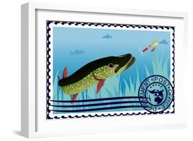 Postage Stamp. The Hunt For Pike-GUARDING-OWO-Framed Art Print