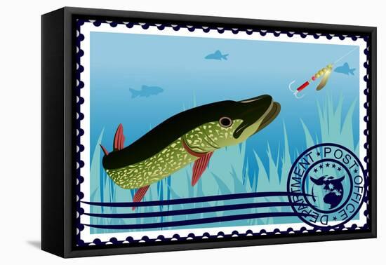 Postage Stamp. The Hunt For Pike-GUARDING-OWO-Framed Stretched Canvas