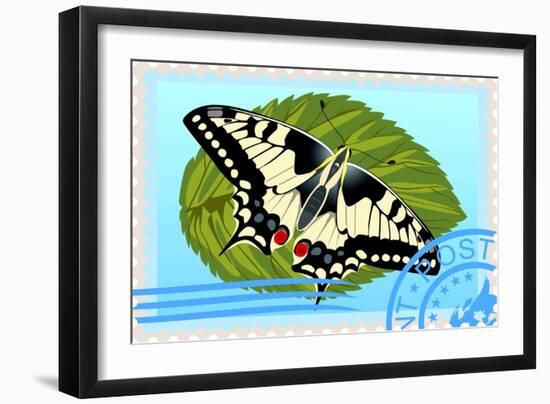 Postage Stamp With A Butterfly-GUARDING-OWO-Framed Art Print