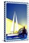 Postage Stamp. Yacht At Sea And The Lighthouse-GUARDING-OWO-Stretched Canvas
