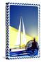 Postage Stamp. Yacht At Sea And The Lighthouse-GUARDING-OWO-Stretched Canvas