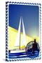 Postage Stamp. Yacht At Sea And The Lighthouse-GUARDING-OWO-Stretched Canvas