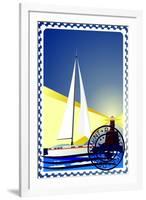 Postage Stamp. Yacht At Sea And The Lighthouse-GUARDING-OWO-Framed Art Print