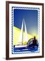 Postage Stamp. Yacht At Sea And The Lighthouse-GUARDING-OWO-Framed Art Print