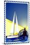 Postage Stamp. Yacht At Sea And The Lighthouse-GUARDING-OWO-Mounted Art Print