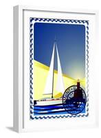 Postage Stamp. Yacht At Sea And The Lighthouse-GUARDING-OWO-Framed Art Print