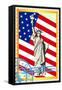 Postage Stamps With The Flag And The Statue Of Liberty-GUARDING-OWO-Framed Stretched Canvas