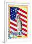 Postage Stamps With The Flag And The Statue Of Liberty-GUARDING-OWO-Framed Art Print