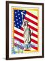 Postage Stamps With The Flag And The Statue Of Liberty-GUARDING-OWO-Framed Art Print