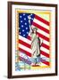 Postage Stamps With The Flag And The Statue Of Liberty-GUARDING-OWO-Framed Art Print