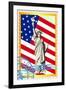 Postage Stamps With The Flag And The Statue Of Liberty-GUARDING-OWO-Framed Art Print