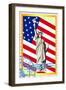 Postage Stamps With The Flag And The Statue Of Liberty-GUARDING-OWO-Framed Art Print