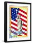 Postage Stamps With The Flag And The Statue Of Liberty-GUARDING-OWO-Framed Art Print
