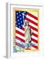 Postage Stamps With The Flag And The Statue Of Liberty-GUARDING-OWO-Framed Art Print