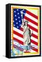 Postage Stamps With The Flag And The Statue Of Liberty-GUARDING-OWO-Framed Stretched Canvas