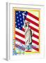 Postage Stamps With The Flag And The Statue Of Liberty-GUARDING-OWO-Framed Art Print