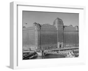 Postal Service Helicopter Nearing Merchandise Mart-null-Framed Photographic Print