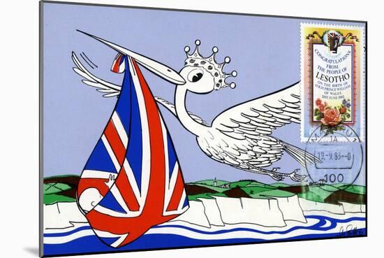 Postcard and Stamp from Lesotho Celebrating the Arrival of Prince William of Wales in 1982-null-Mounted Giclee Print