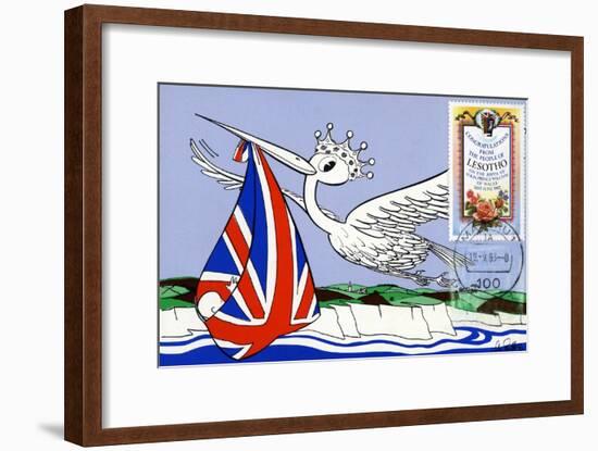 Postcard and Stamp from Lesotho Celebrating the Arrival of Prince William of Wales in 1982-null-Framed Giclee Print