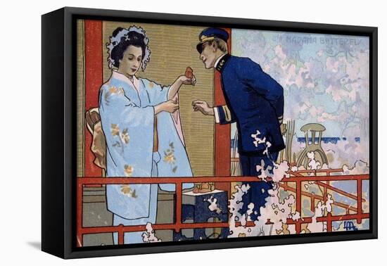 Postcard by Leopoldo Metlicovitz Created on Occasion of Premiere of Opera Madame Butterfly-Giacomo Puccini-Framed Stretched Canvas