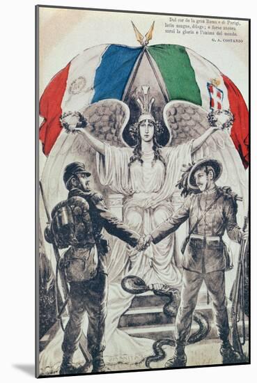Postcard Celebrating the Alliance of France and Italy During the First World War, 1916-null-Mounted Giclee Print