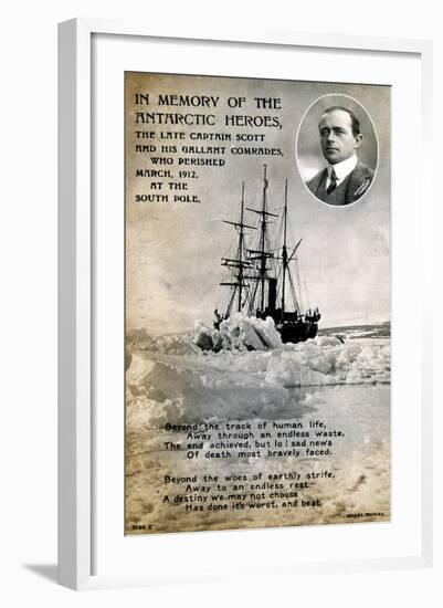 Postcard Commemorating Captain Scott's Ill-Fated Expedition to the South Pole, C1912-null-Framed Giclee Print
