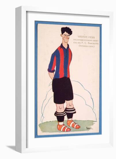 Postcard Depicting a Caricature of the Spanish Footballer Vicente Piera of Barcelona-Spanish School-Framed Giclee Print