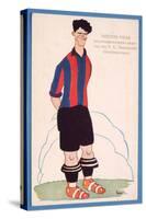 Postcard Depicting a Caricature of the Spanish Footballer Vicente Piera of Barcelona-Spanish School-Stretched Canvas