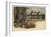 Postcard Depicting a Man with a Shot Stag with Moritzburg Castle in the Background-German School-Framed Giclee Print