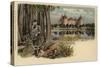 Postcard Depicting a Man with a Shot Stag with Moritzburg Castle in the Background-German School-Stretched Canvas
