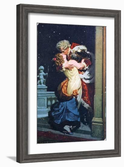 Postcard Depicting an Eighteenth Century Couple Kissing-null-Framed Giclee Print