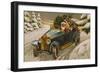 Postcard Depicting Father Christmas Driving, C.1930-40-null-Framed Giclee Print