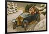 Postcard Depicting Father Christmas Driving, C.1930-40-null-Framed Giclee Print