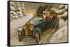 Postcard Depicting Father Christmas Driving, C.1930-40-null-Framed Stretched Canvas