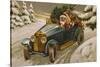 Postcard Depicting Father Christmas Driving, C.1930-40-null-Stretched Canvas