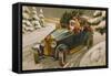 Postcard Depicting Father Christmas Driving, C.1930-40-null-Framed Stretched Canvas